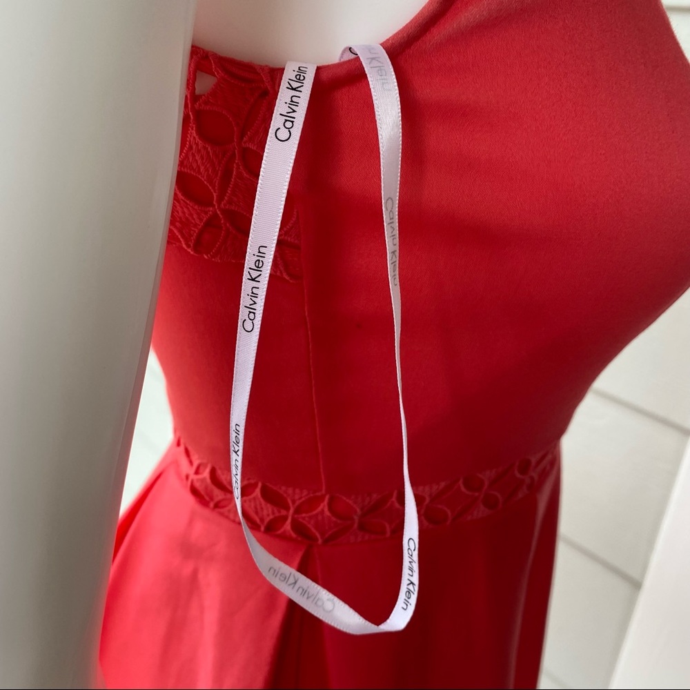 CALVIN KLEIN CORAL SLEEVELESS FIT & FLARE DRESS - Picture 9 of 13
